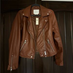 Anthropologie Faux leather motto jacket size M
